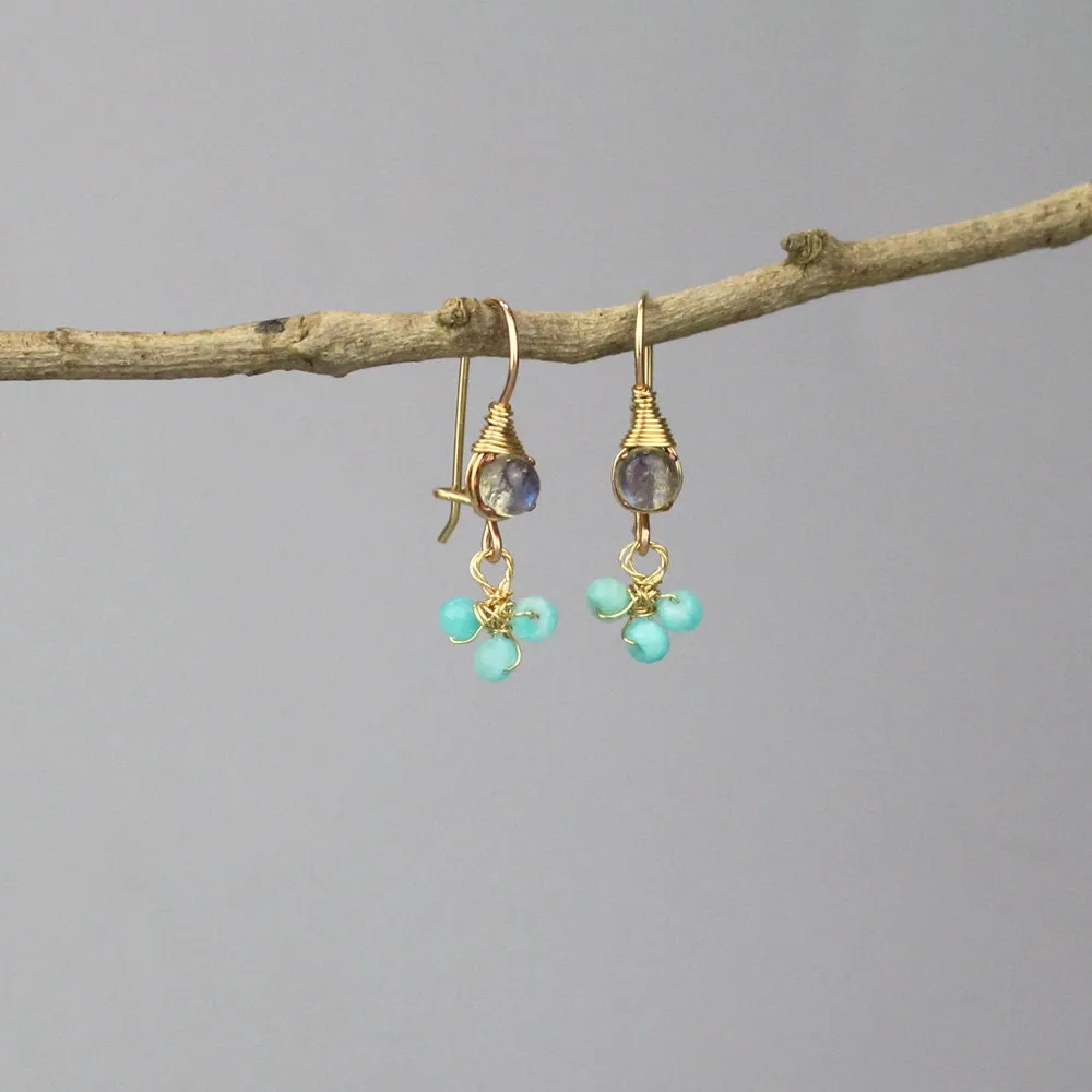 Small Labradorite Amazonite Clover Earrings