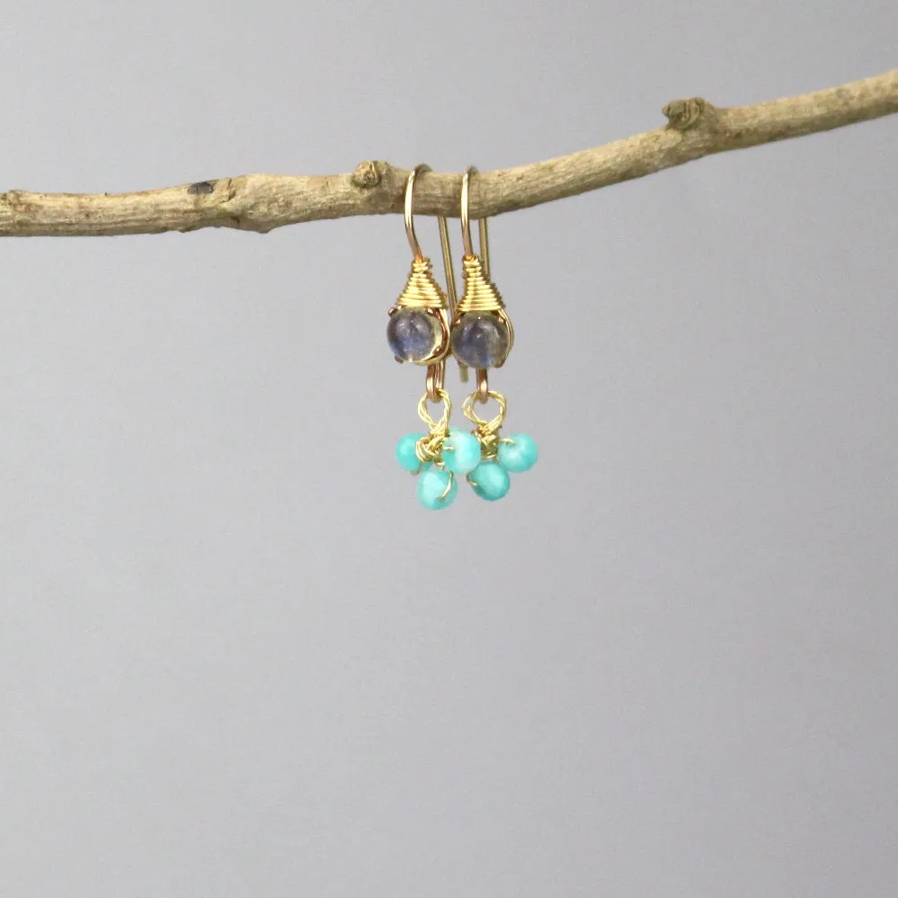 Small Labradorite Amazonite Clover Earrings