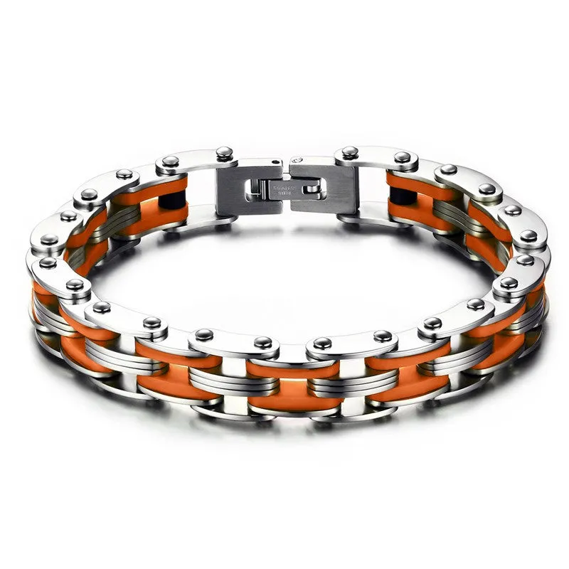 Stainless Steel Bracelet With Silicone Men Bangle Rainbow Color 316L Stainless Steel Clasp Bracelet Fashion Bracelet For Men