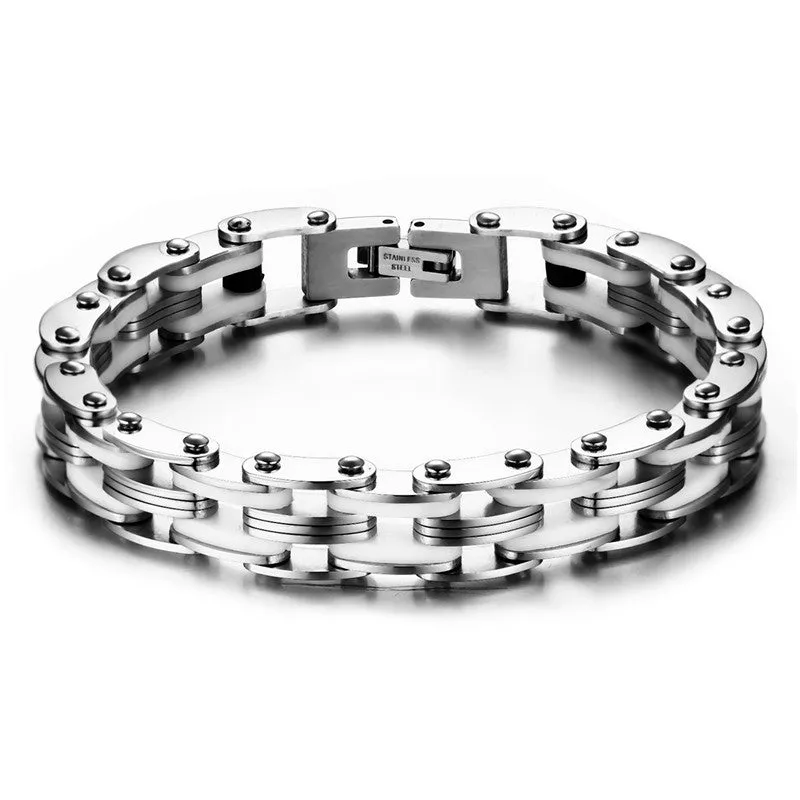 Stainless Steel Bracelet With Silicone Men Bangle Rainbow Color 316L Stainless Steel Clasp Bracelet Fashion Bracelet For Men