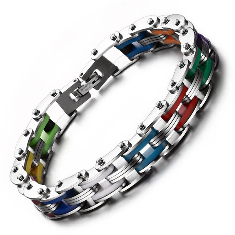 Stainless Steel Bracelet With Silicone Men Bangle Rainbow Color 316L Stainless Steel Clasp Bracelet Fashion Bracelet For Men