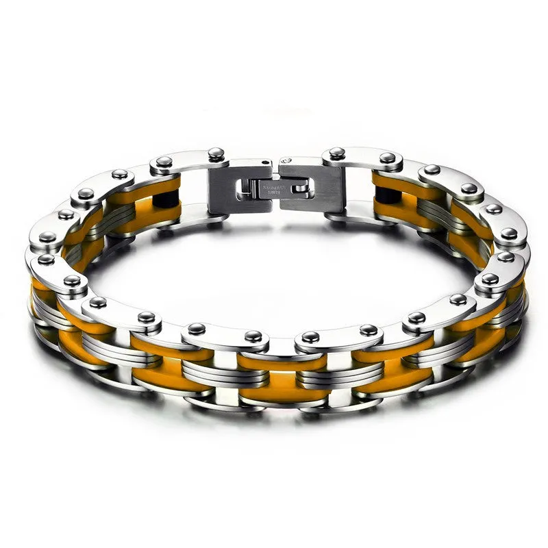 Stainless Steel Bracelet With Silicone Men Bangle Rainbow Color 316L Stainless Steel Clasp Bracelet Fashion Bracelet For Men