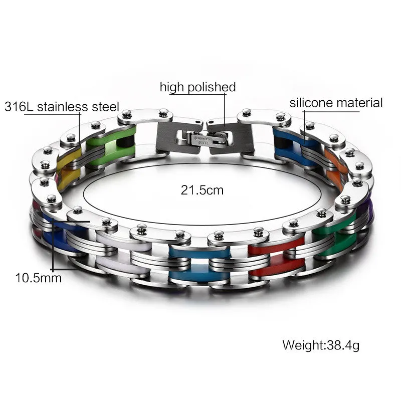 Stainless Steel Bracelet With Silicone Men Bangle Rainbow Color 316L Stainless Steel Clasp Bracelet Fashion Bracelet For Men