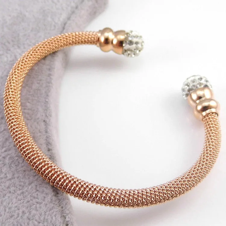 Stainless Steel Fashion Jewelry Rhinestone Ball Bracelets & Bangles For Women Gold/ Rose Gold/ Steel Bangles jewelry