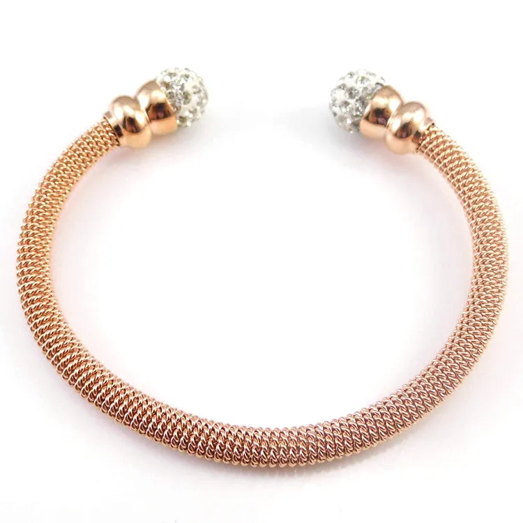 Stainless Steel Fashion Jewelry Rhinestone Ball Bracelets & Bangles For Women Gold/ Rose Gold/ Steel Bangles jewelry