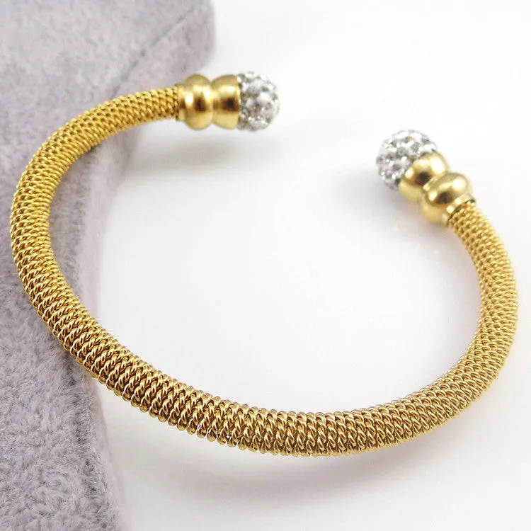 Stainless Steel Fashion Jewelry Rhinestone Ball Bracelets & Bangles For Women Gold/ Rose Gold/ Steel Bangles jewelry