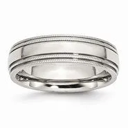 Stainless Steel Grooved and Beaded 6mm Polished Wedding Band Ring