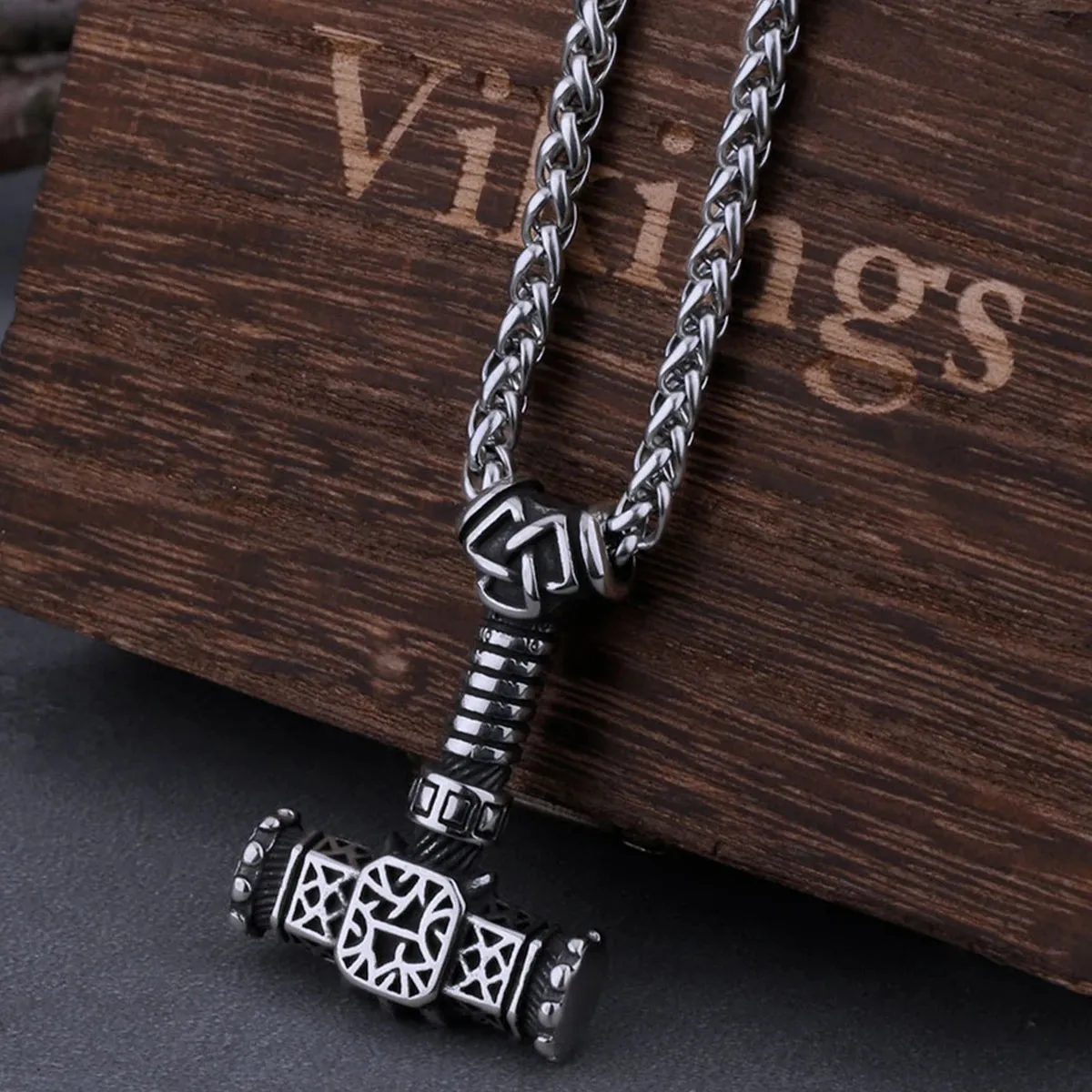 Stainless Steel Knot Dragon Thor's Hammer Mjolnir Viking Necklace