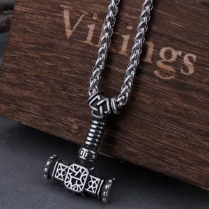 Stainless Steel Knot Dragon Thor's Hammer Mjolnir Viking Necklace