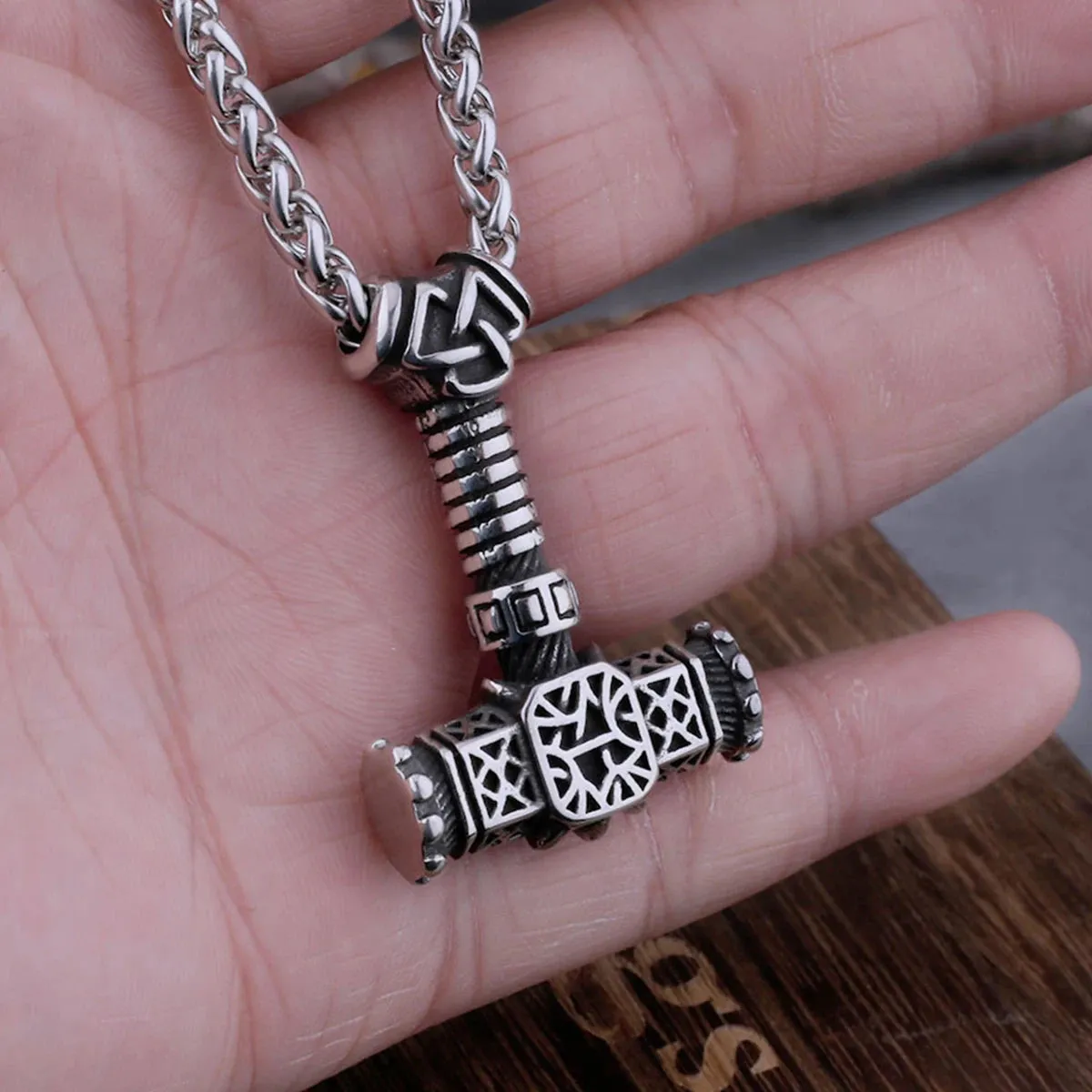 Stainless Steel Knot Dragon Thor's Hammer Mjolnir Viking Necklace