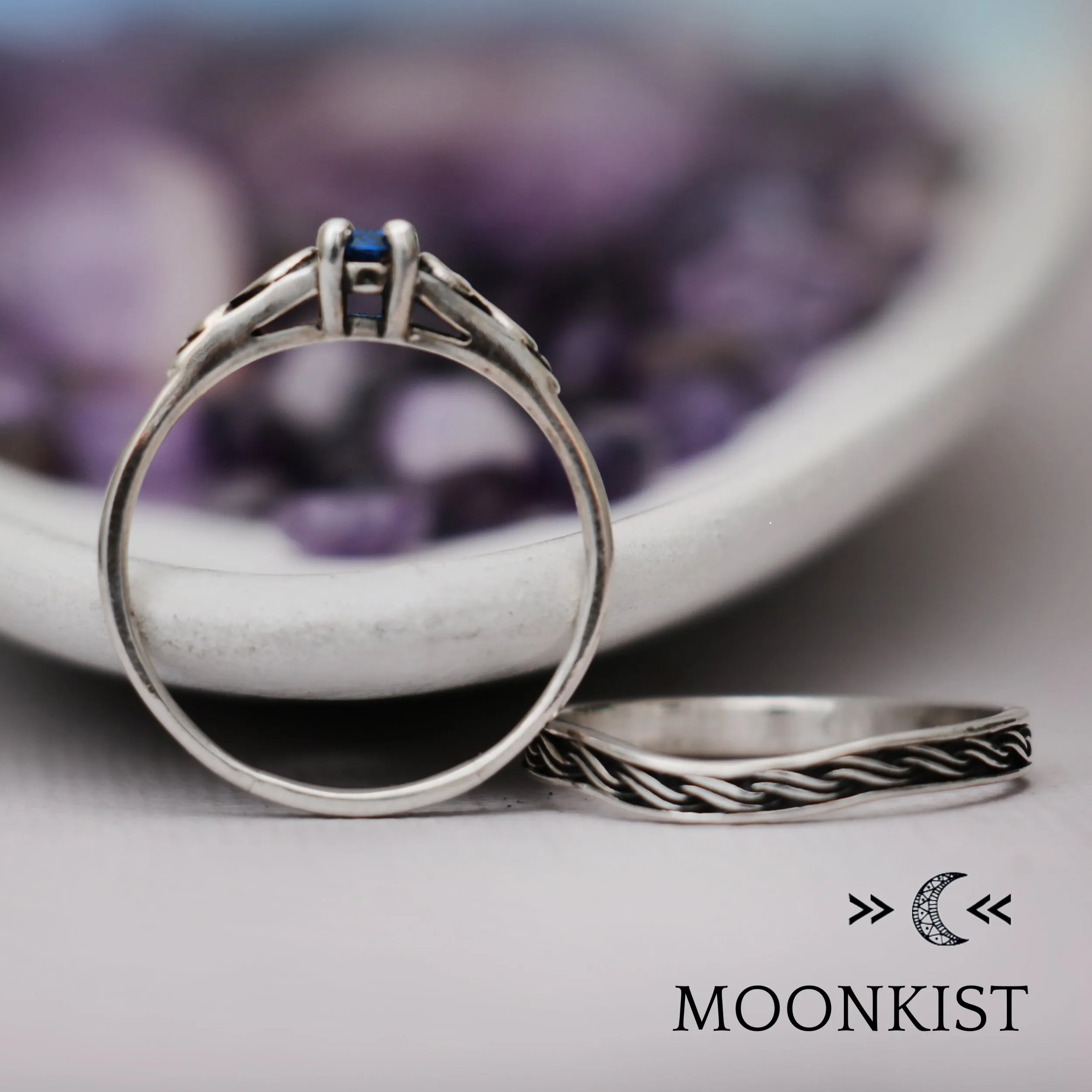 Sterling Silver Antique Style Engagement Ring Set | Moonkist Designs