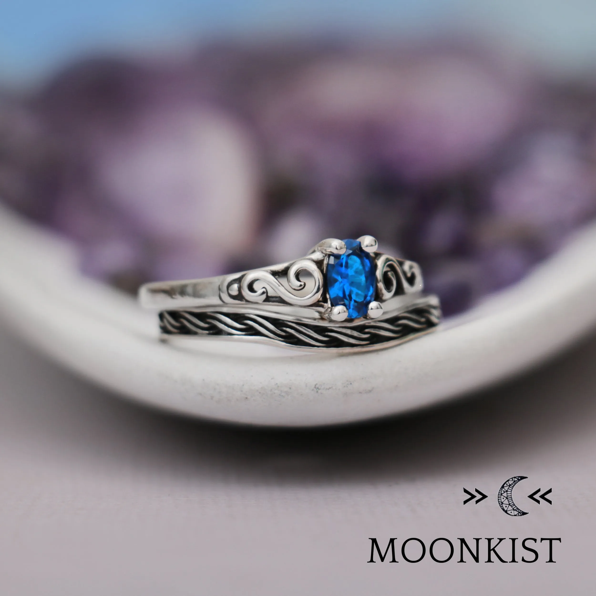 Sterling Silver Antique Style Engagement Ring Set | Moonkist Designs