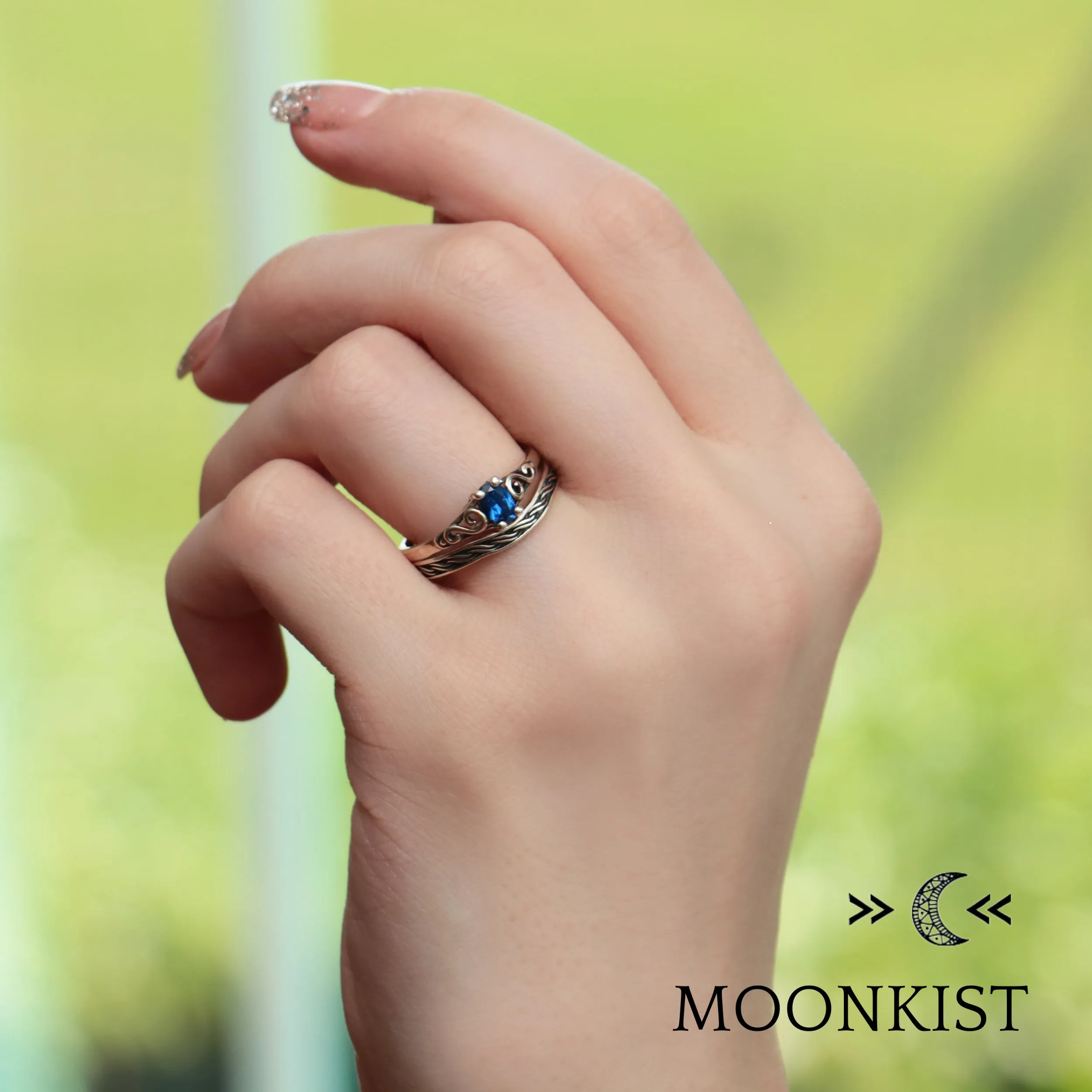 Sterling Silver Antique Style Engagement Ring Set | Moonkist Designs