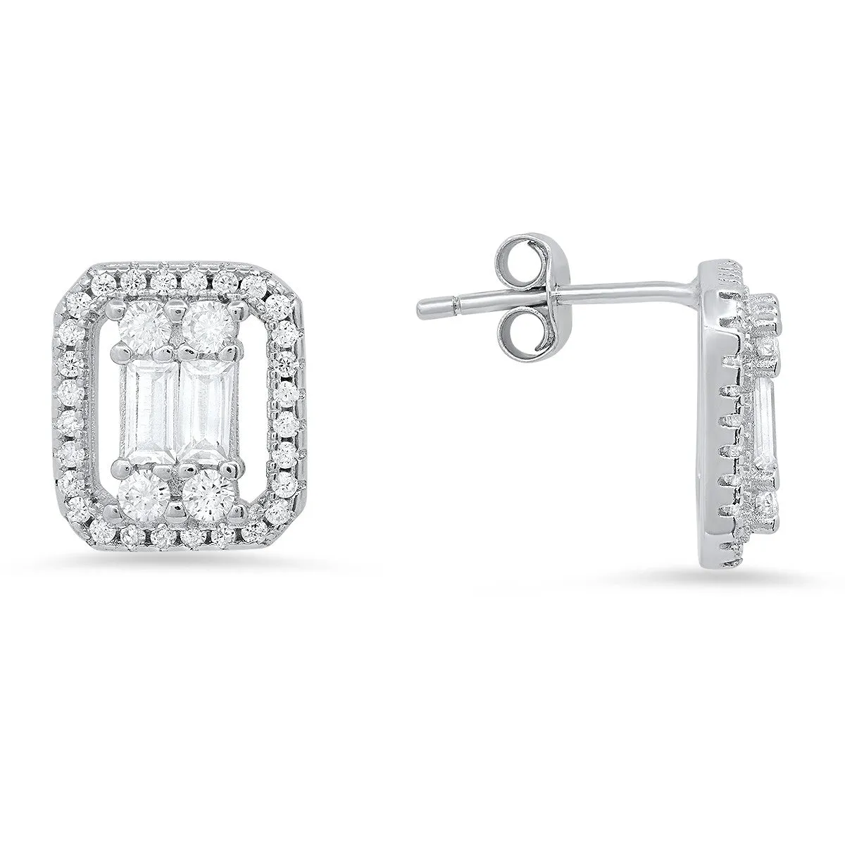 Sterling Silver Baguette-cut CZ Stud Earrings