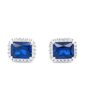 Sterling Silver Emerald Cut Sapphire CZ Earrings