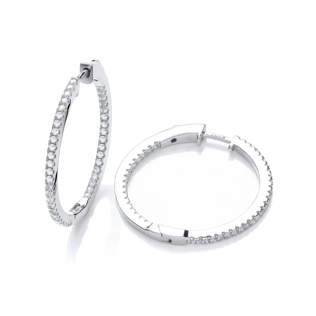 Sterling Silver Hinged Micro Pave CZ Hoop Earrings