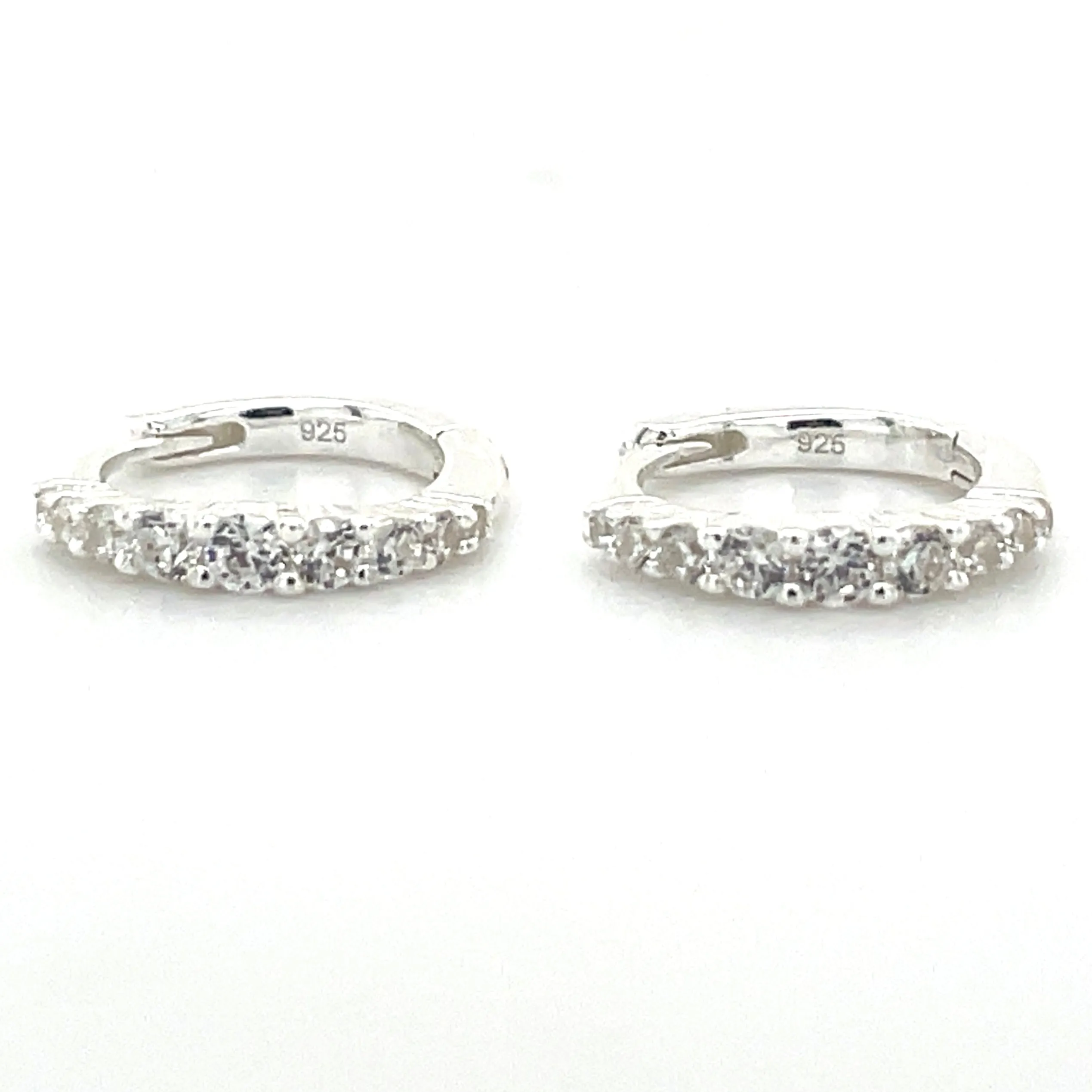 Sterling Silver Tapered Cz Hoop Earrings