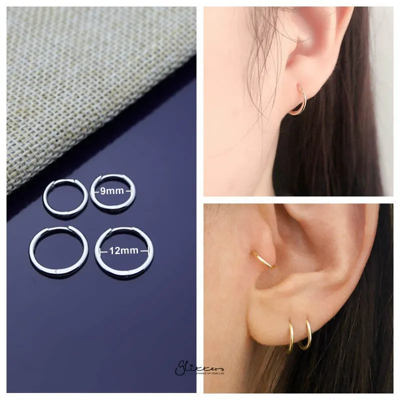 Sterling Silver Tiny One-Touch Huggie Hoop Earrings