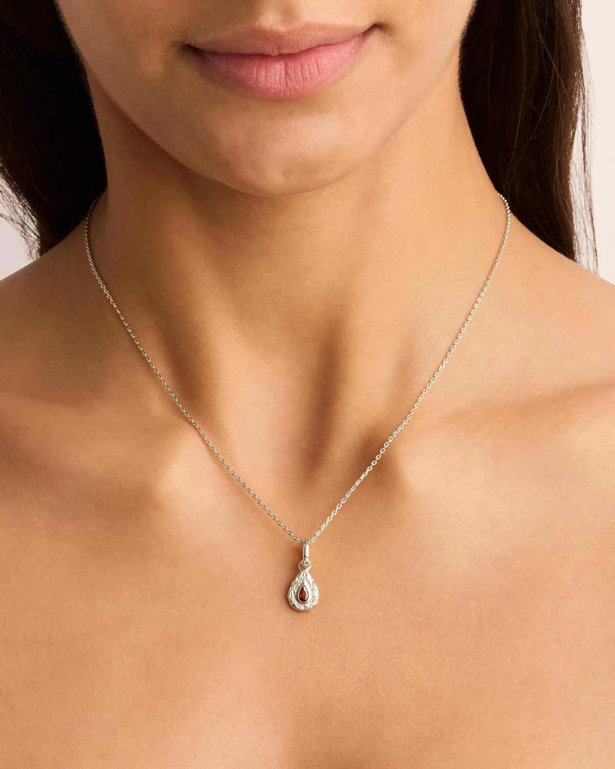 Sterling Silver With Love Birthstone Annex Link Pendant - January