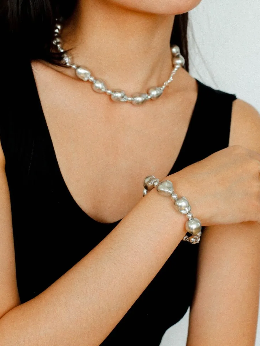 Stylish Baroque Pearl and Bead Beaded Bracelet with Magnetic Clasp