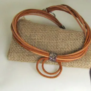 Tan Leather Necklace Unusual  Necklace