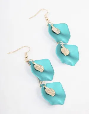 Teal Pearlised Filigree Petal Drop Earrings