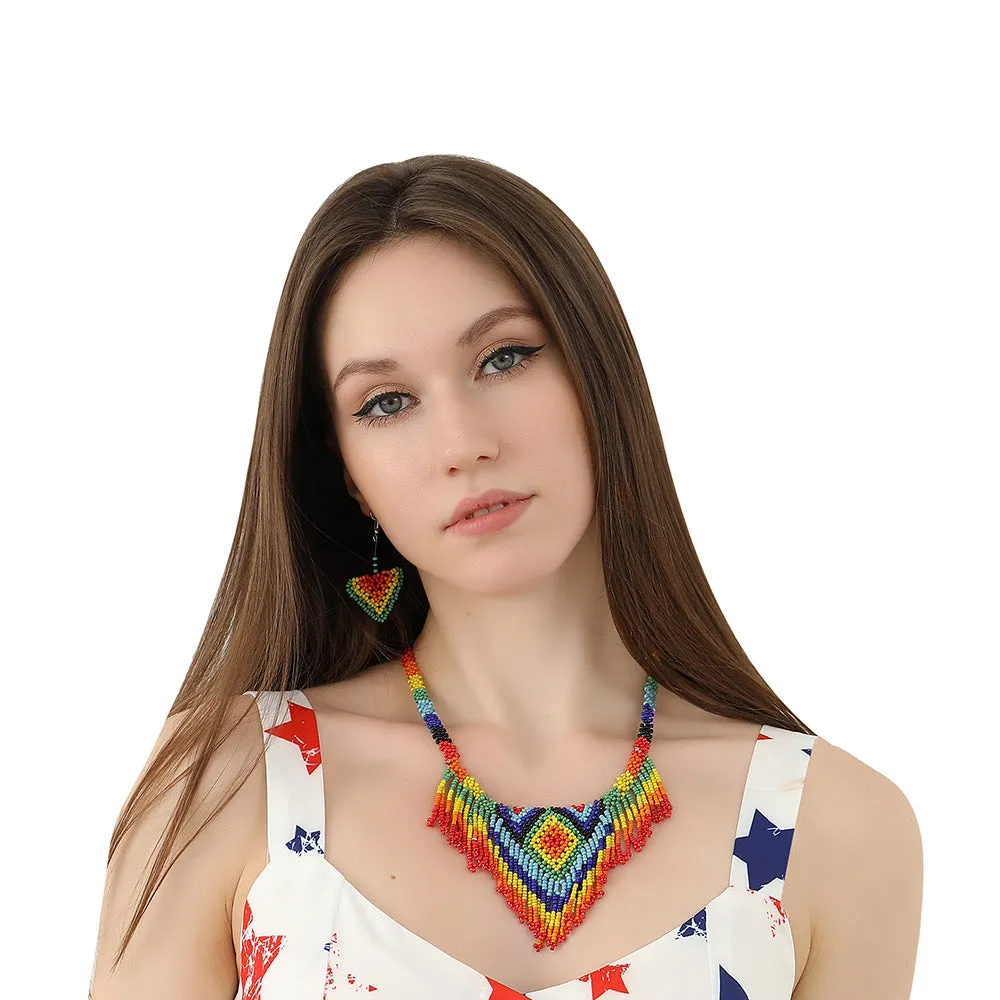 Three-Piece African-Inspired Rice Bead Necklace Set with Elastic Design