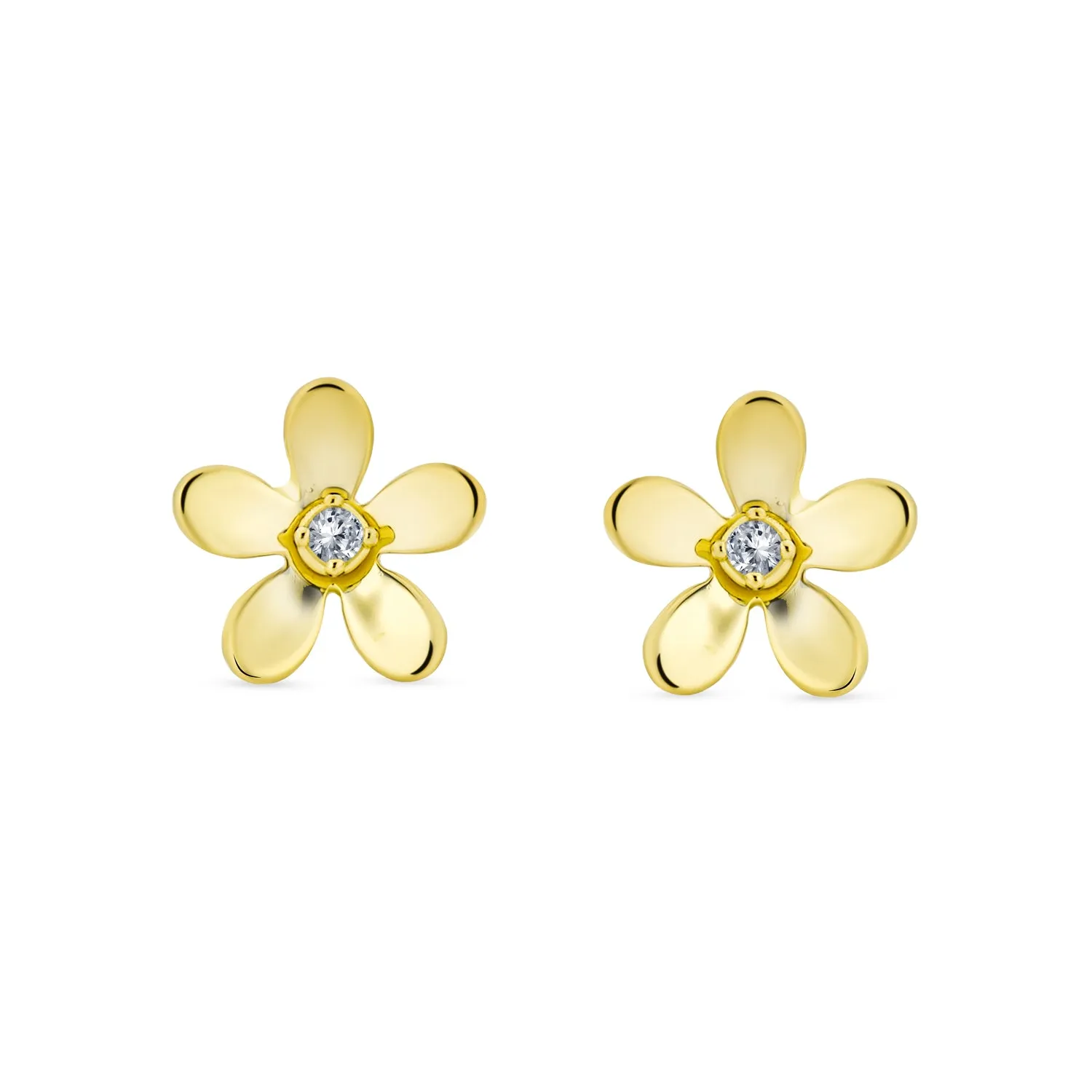 Tiny CZ Accent Daisy Flower Stud Earrings 14K Gold Screw Back Cubic Zirconia