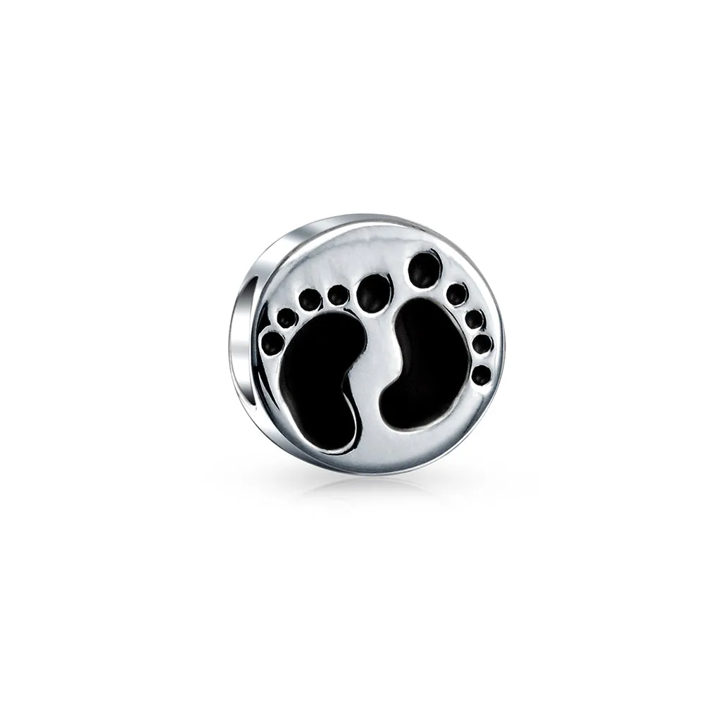 Tiny Feet Footprints Charm Bead for New Mothers Sterling Silver Fits European Bracelet