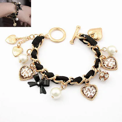 Trendy Fashion Bracelet Summer Little  Temperament Leopard Print Peach Heart Retro Bracelet Bracelet