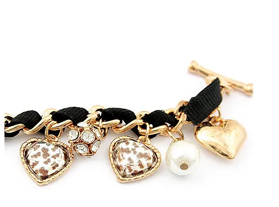 Trendy Fashion Bracelet Summer Little  Temperament Leopard Print Peach Heart Retro Bracelet Bracelet