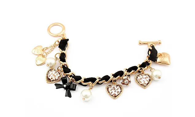 Trendy Fashion Bracelet Summer Little  Temperament Leopard Print Peach Heart Retro Bracelet Bracelet