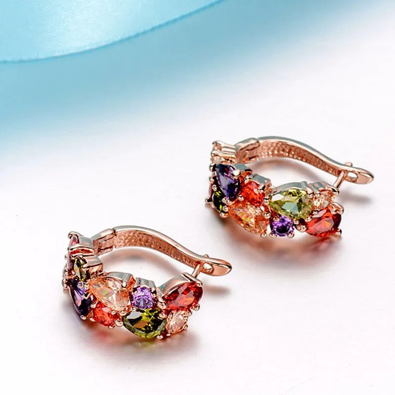 Trendy Shining Colorful Jewelry Sets CZ Diamond Bracelet&Earrings Rose Gold Plated Accessories Jewelry Sets for Bridal Wedding