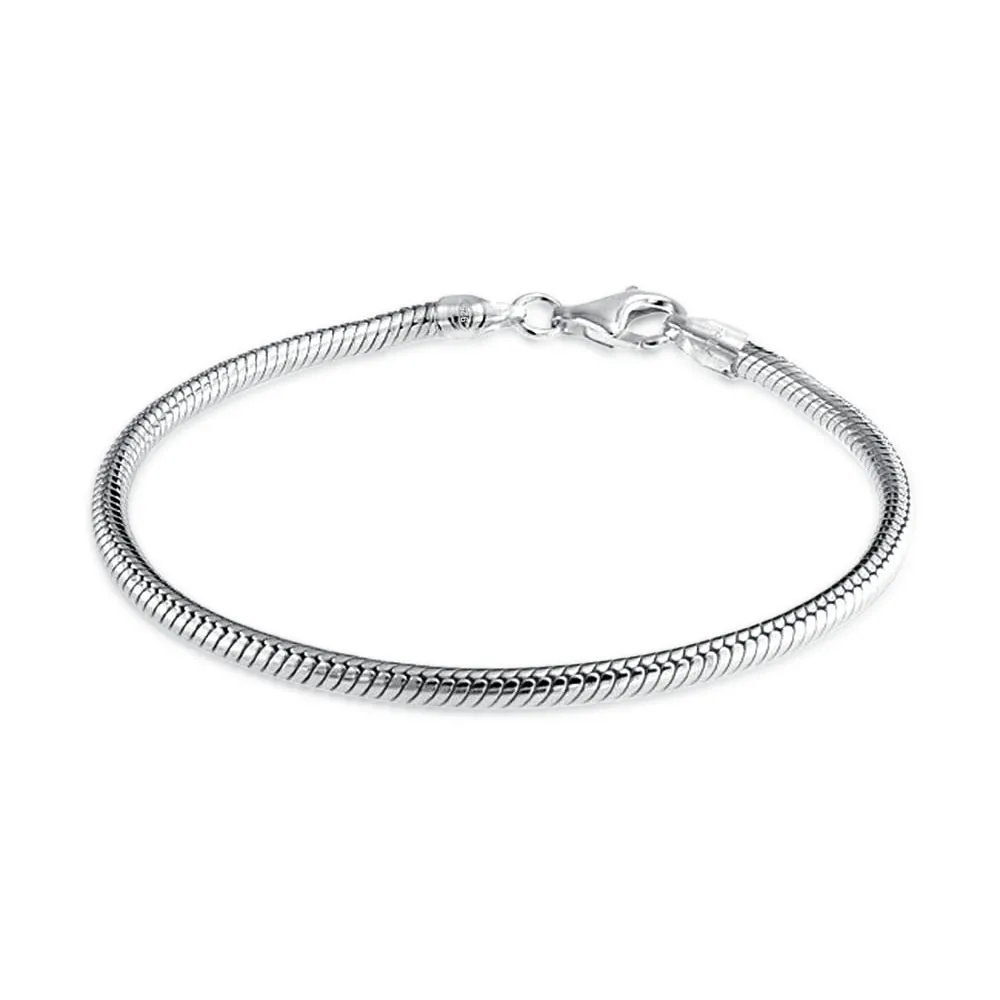 Unisex Stackable Sterling Silver Snake Bracelet with Lobster Claw Clasp