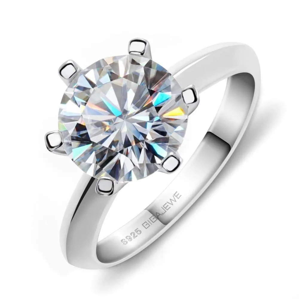 White Gold Plated Silver Solitaire Moissanite Ring 3ct (multiple colors)