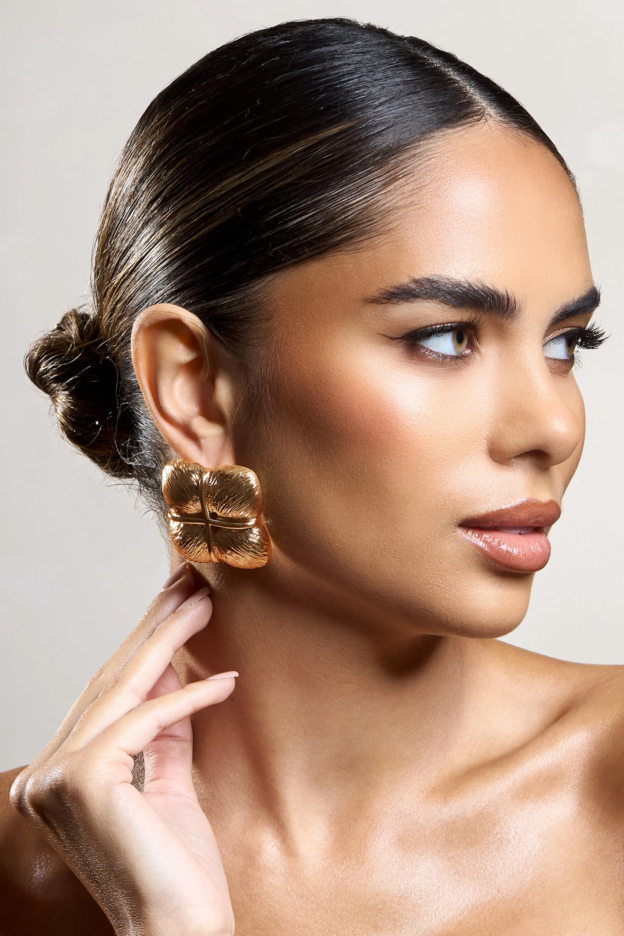 Winifred | Gold Textured Square Statement Earrings