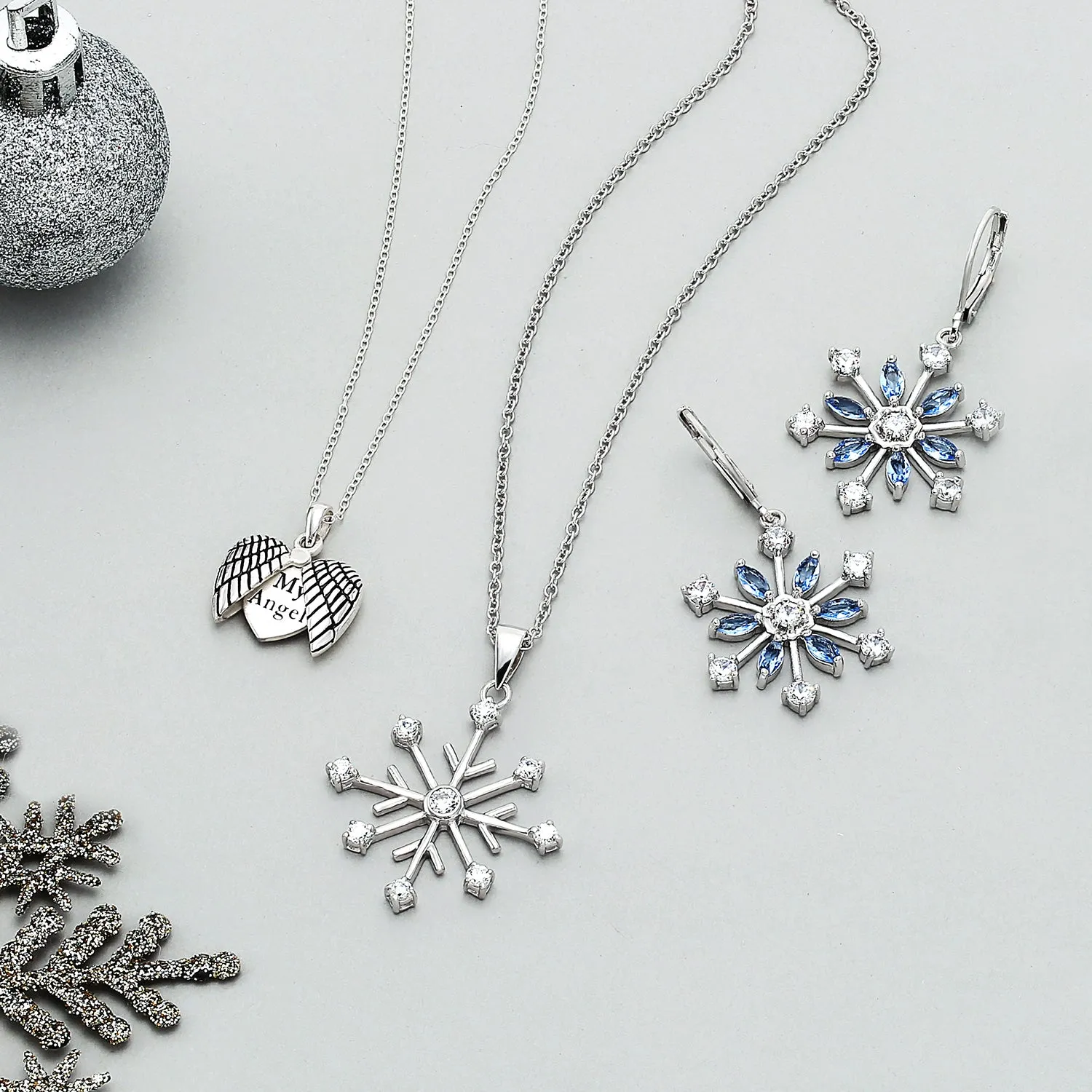 Winter Party Snowflake Pendant Necklace in Sterling Silver Leverback