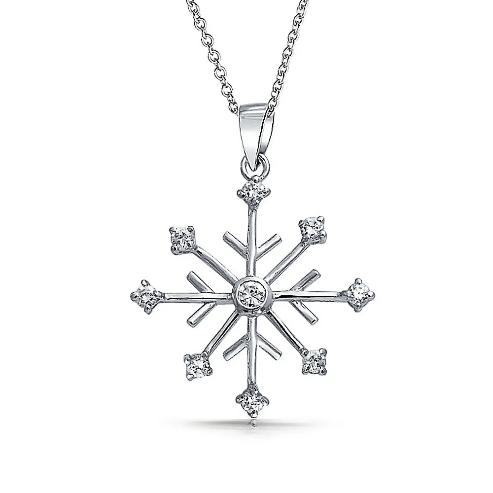 Winter Party Snowflake Pendant Necklace in Sterling Silver Leverback