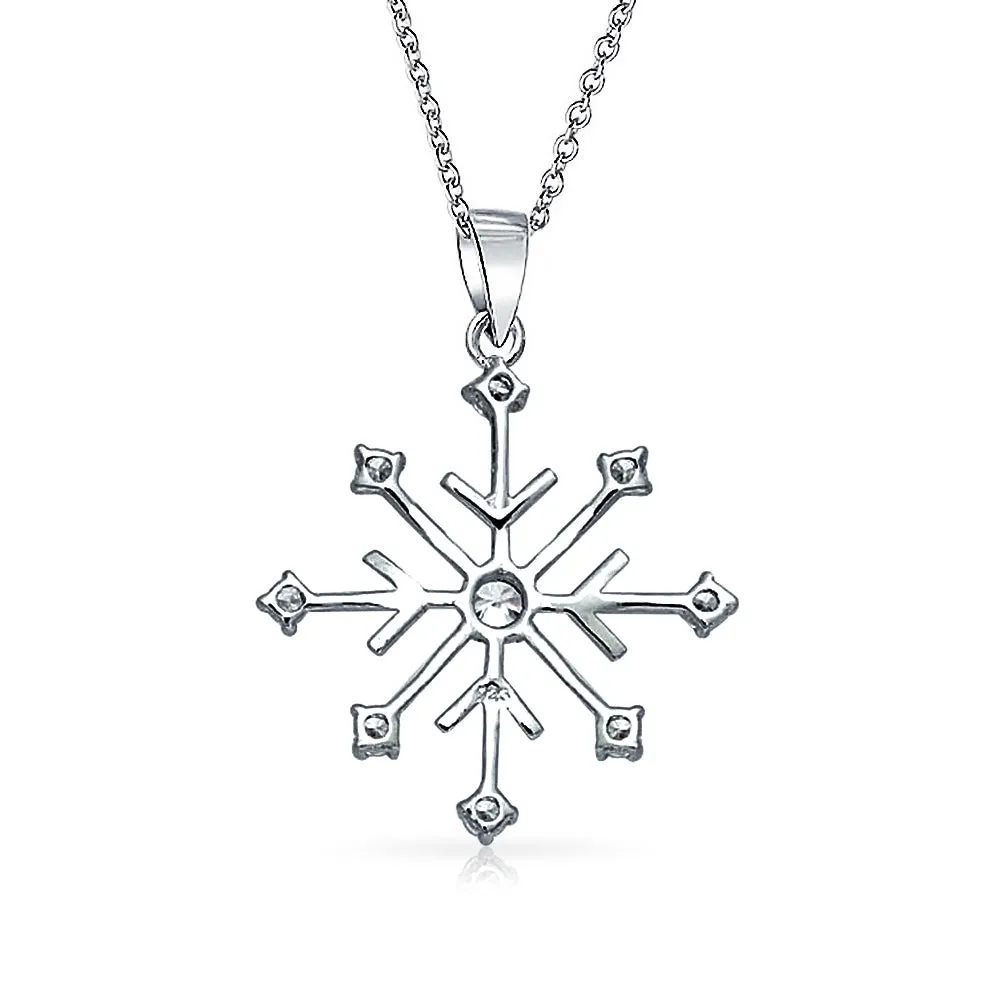 Winter Party Snowflake Pendant Necklace in Sterling Silver Leverback