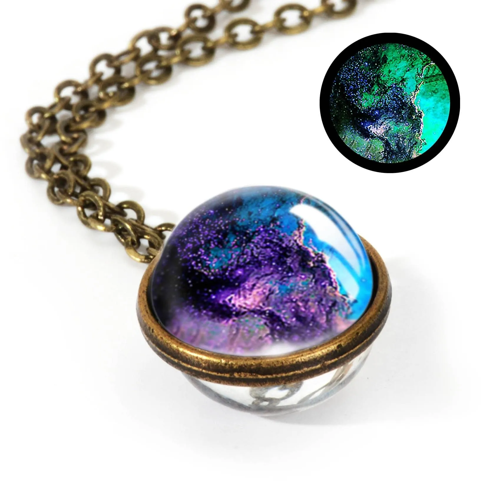 Women Handmade Galaxy Double Sided Universe Pendant Necklaces