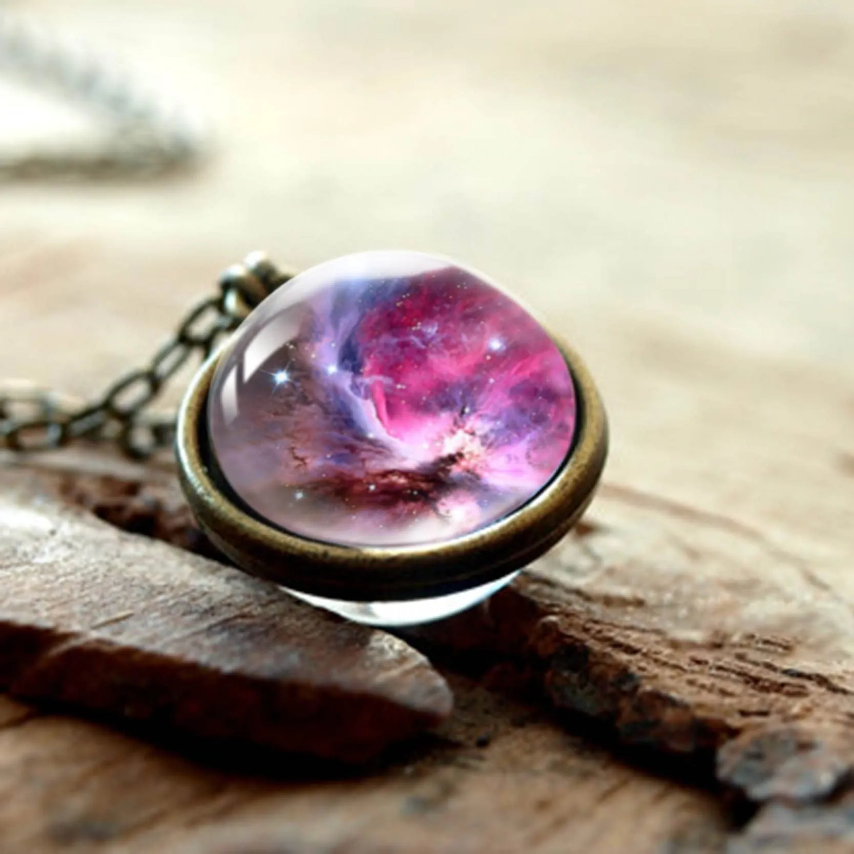 Women Handmade Galaxy Double Sided Universe Pendant Necklaces