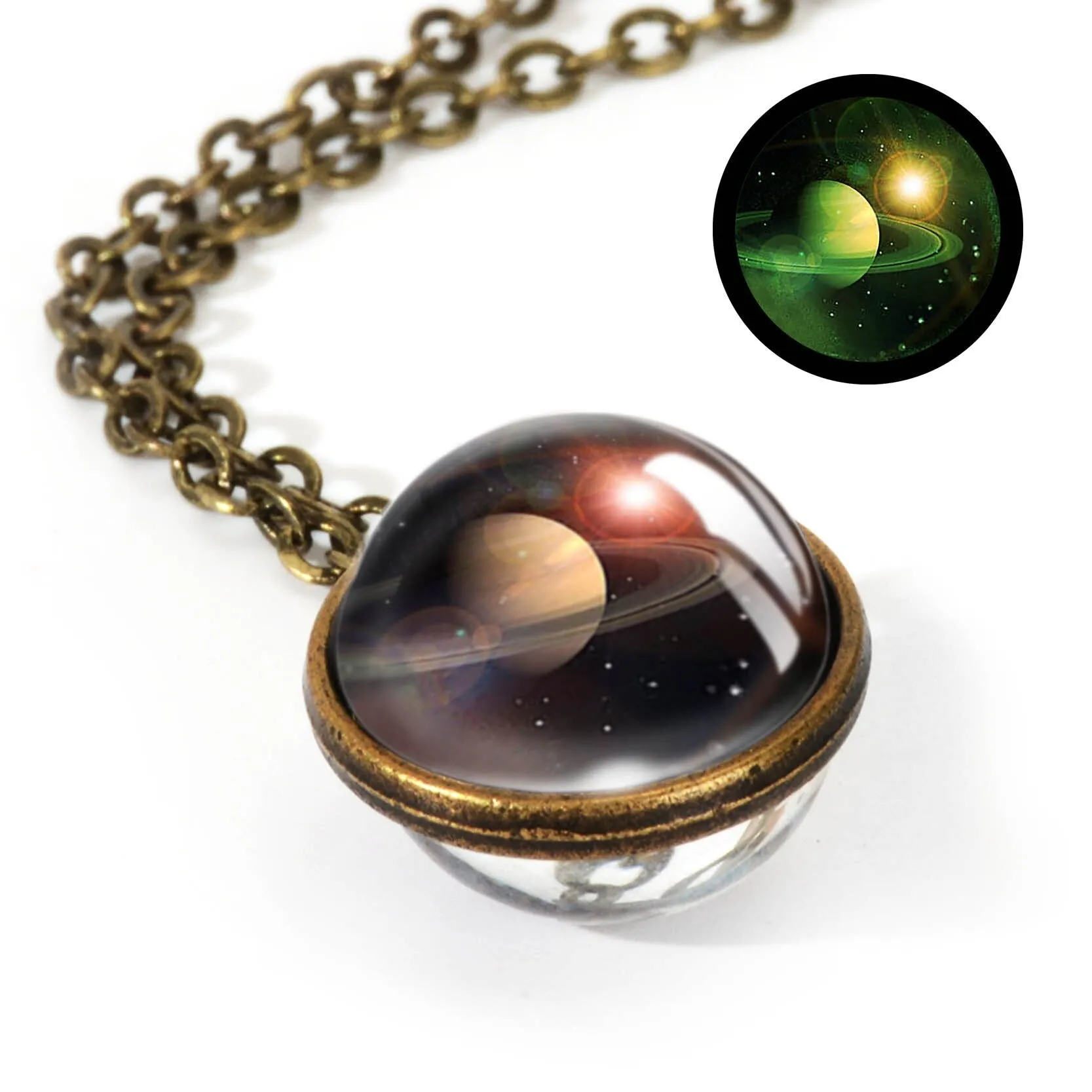 Women Handmade Galaxy Double Sided Universe Pendant Necklaces