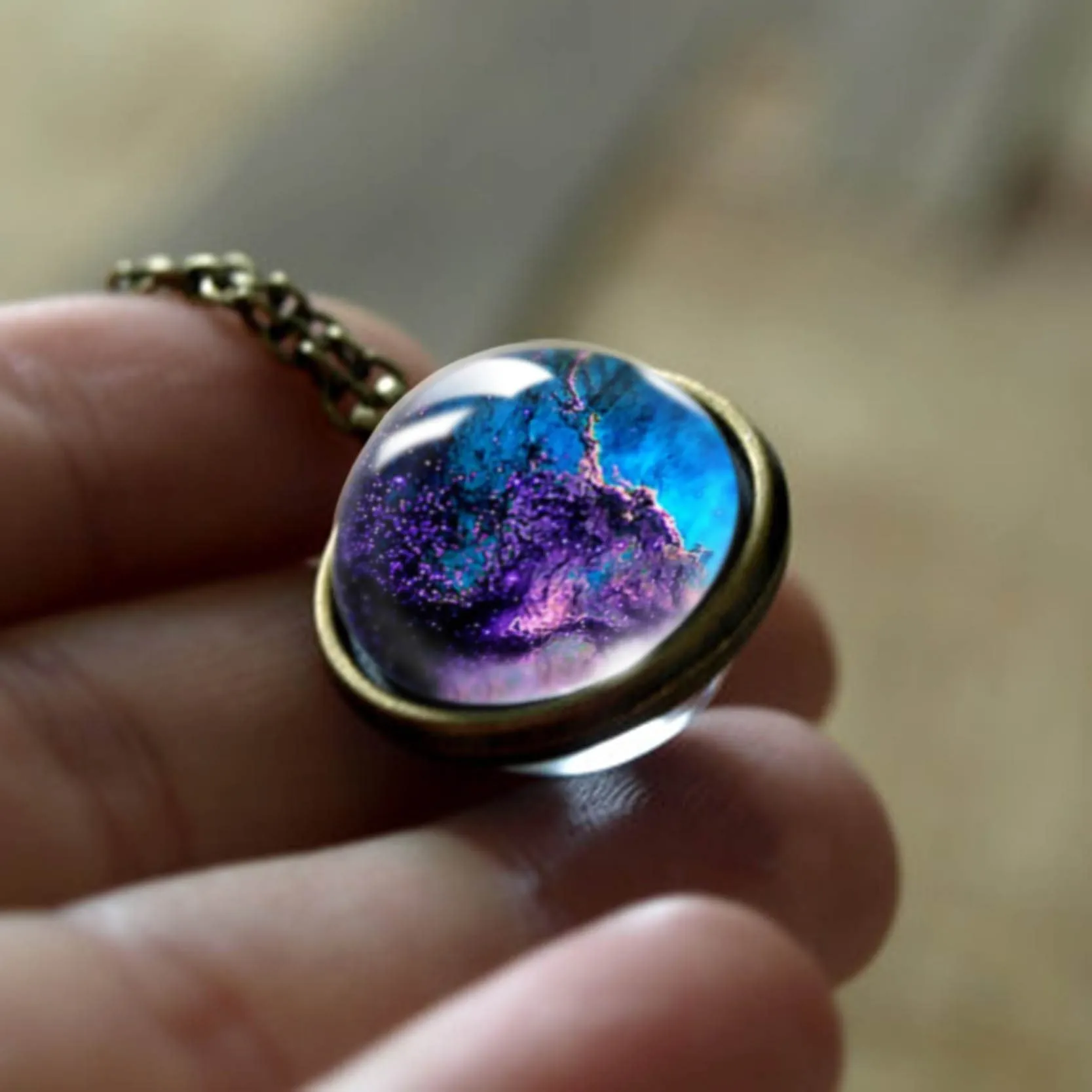 Women Handmade Galaxy Double Sided Universe Pendant Necklaces