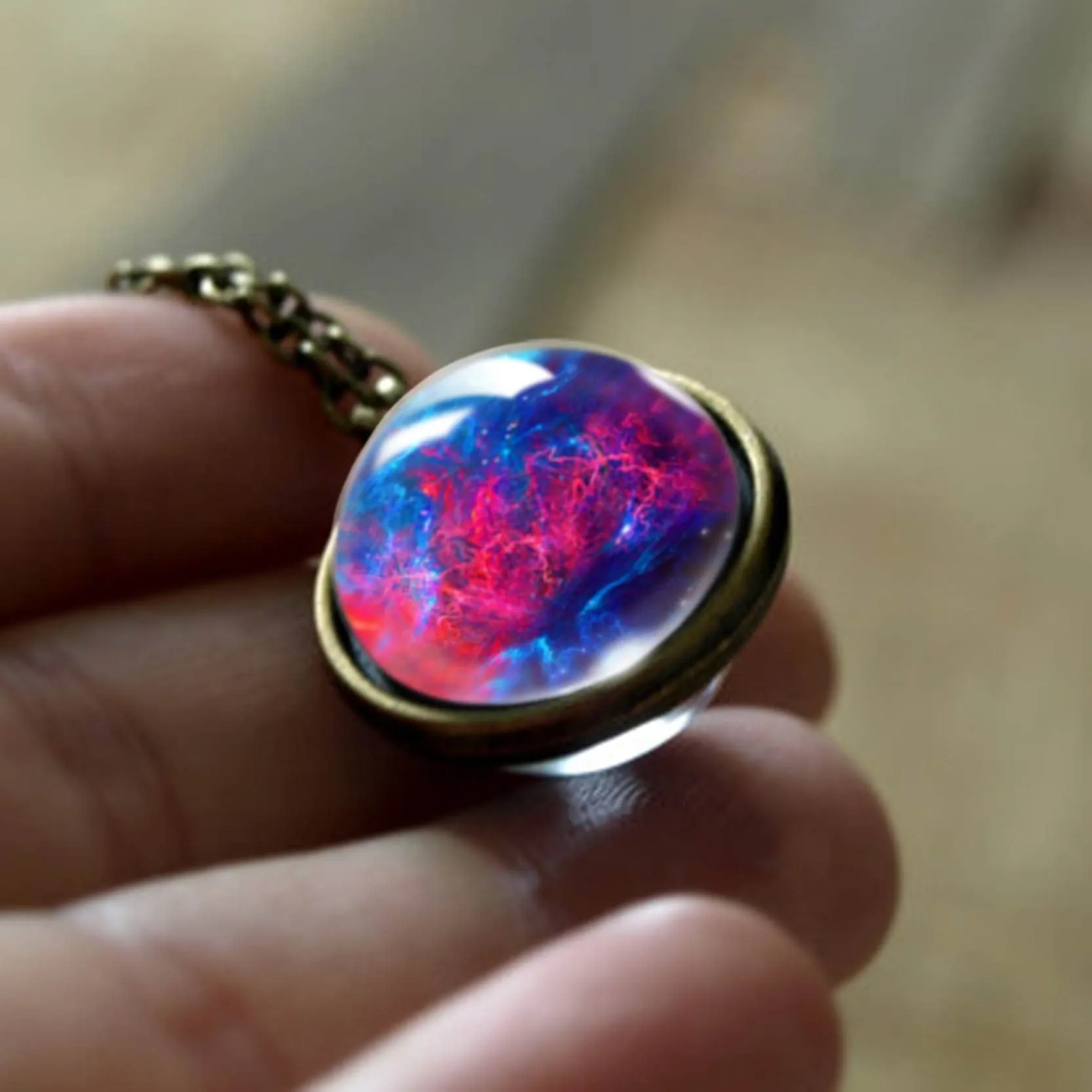 Women Handmade Galaxy Double Sided Universe Pendant Necklaces