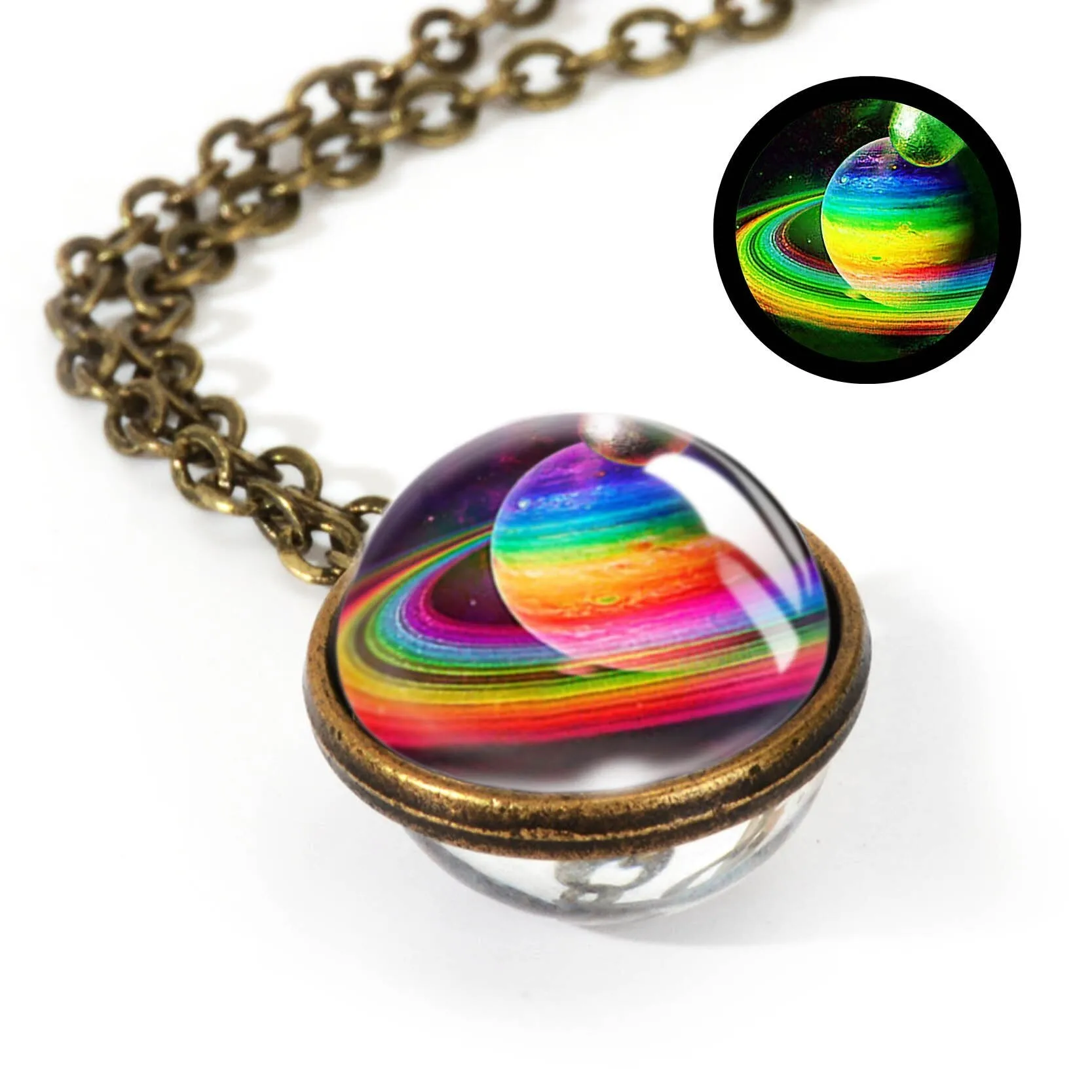 Women Handmade Galaxy Double Sided Universe Pendant Necklaces