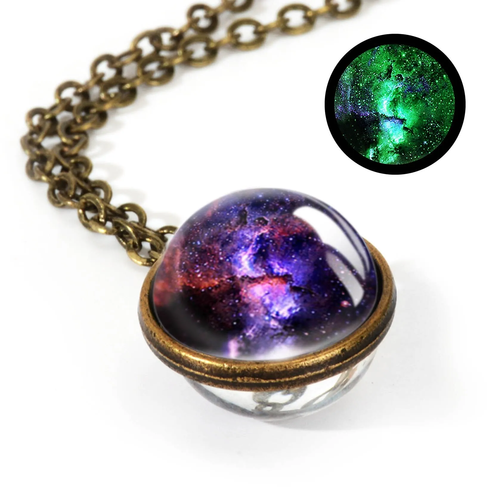 Women Handmade Galaxy Double Sided Universe Pendant Necklaces