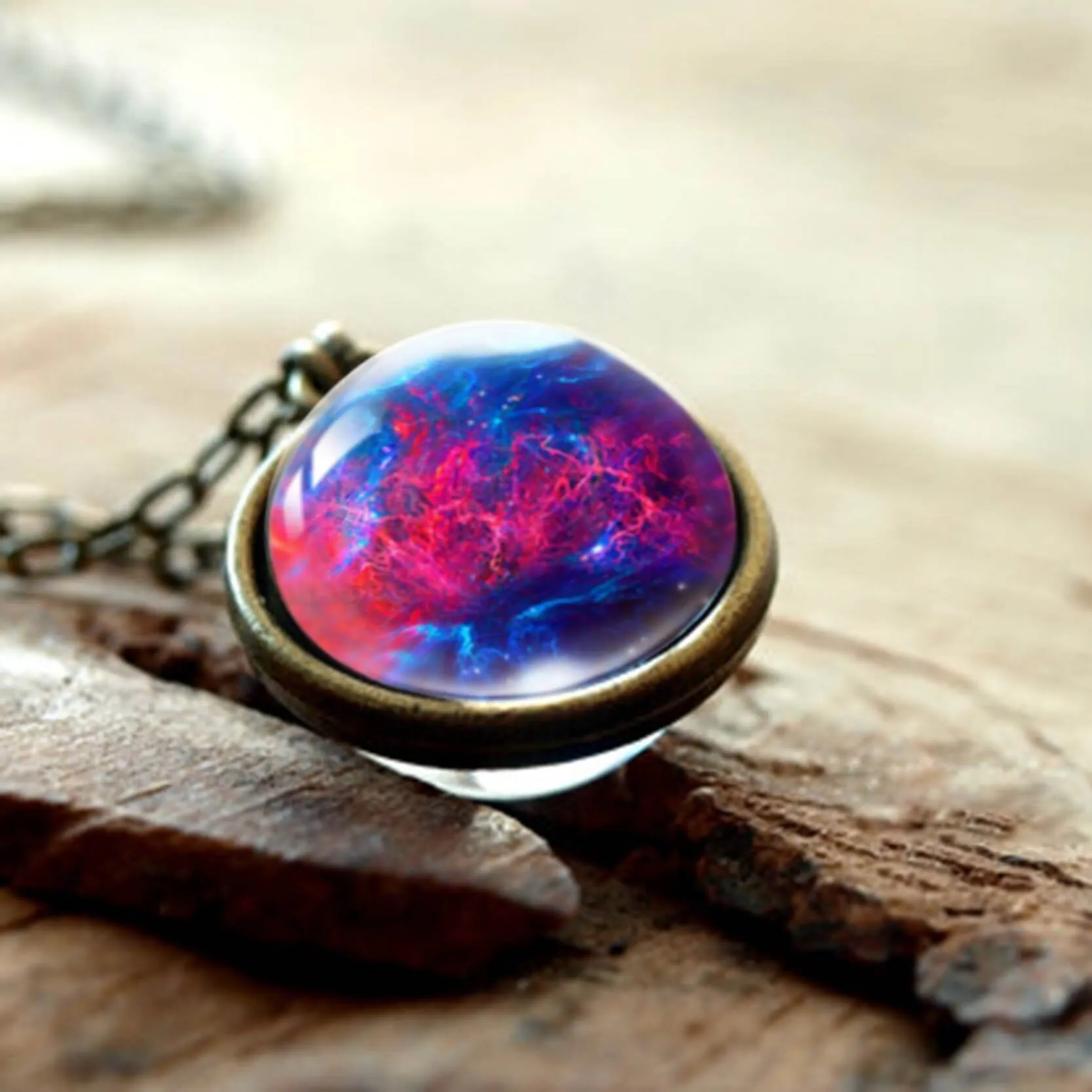 Women Handmade Galaxy Double Sided Universe Pendant Necklaces