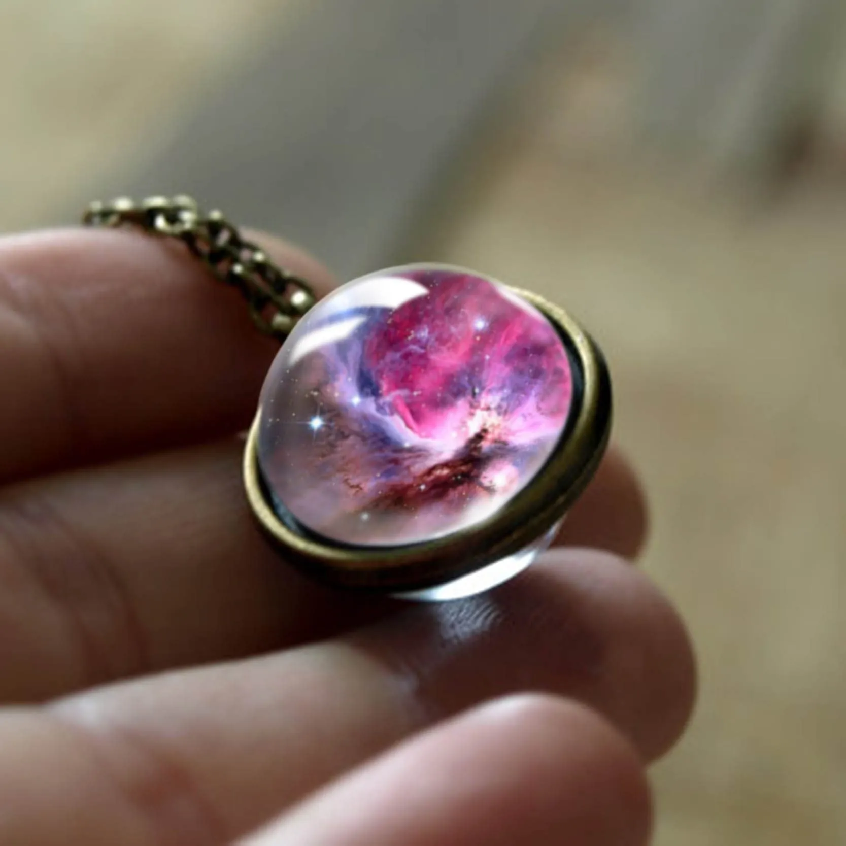 Women Handmade Galaxy Double Sided Universe Pendant Necklaces