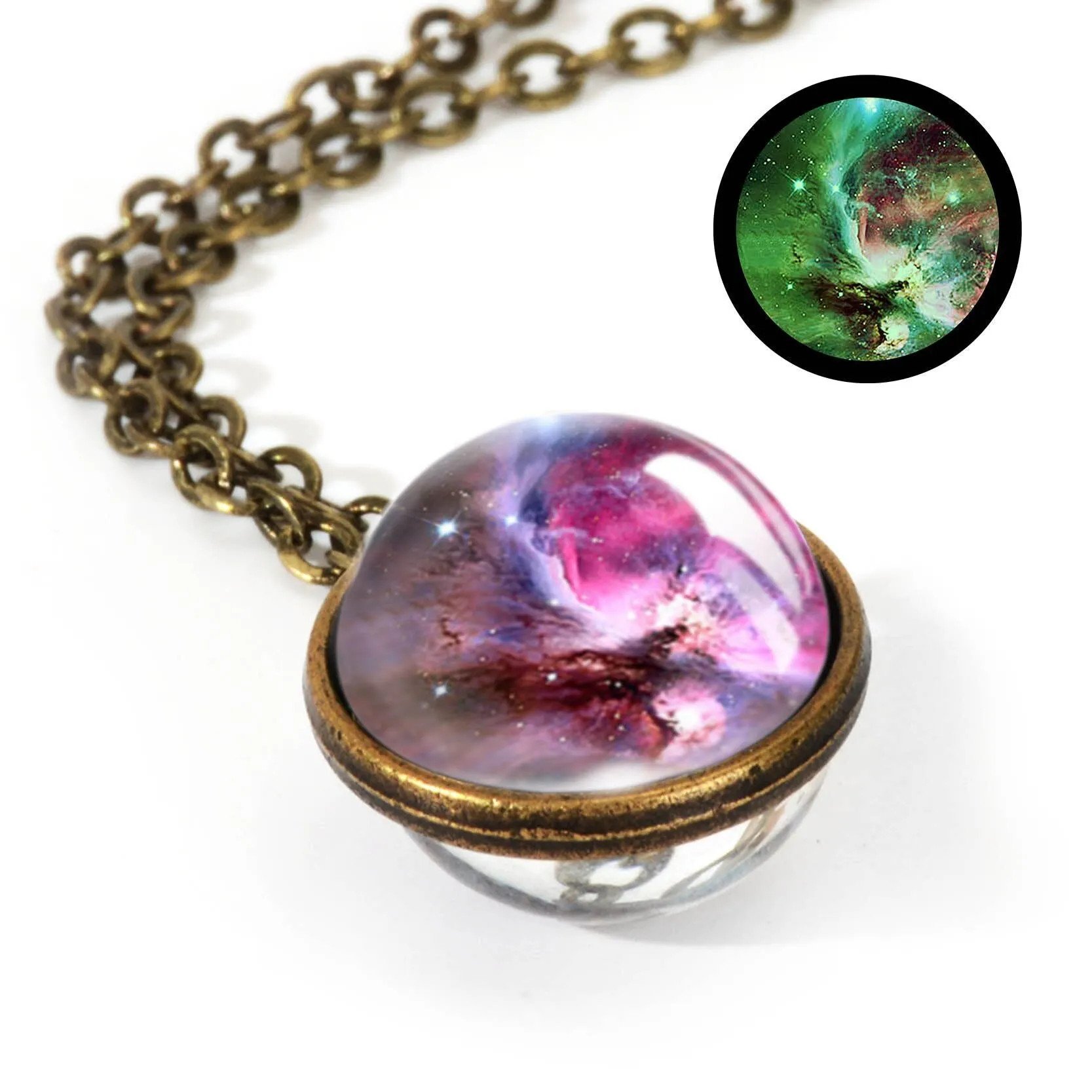 Women Handmade Galaxy Double Sided Universe Pendant Necklaces