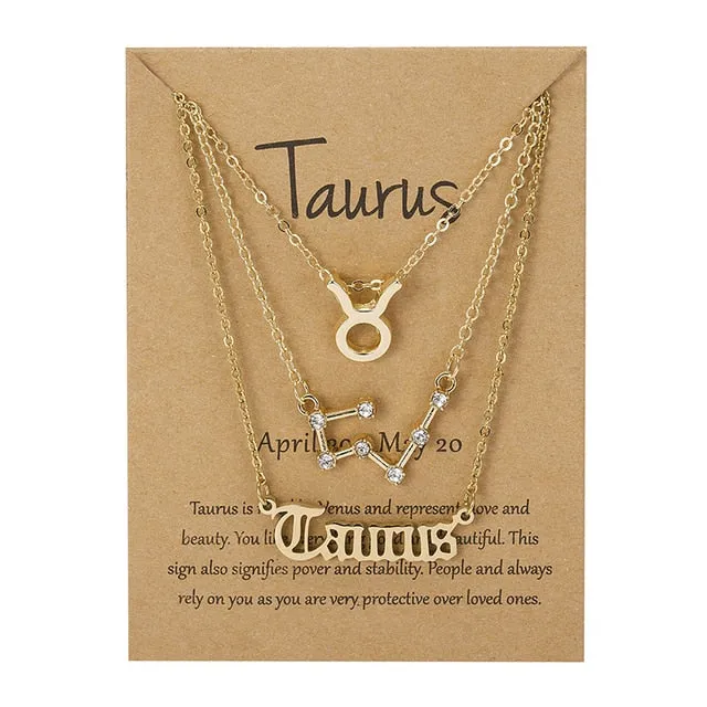 Zodiac Sign Necklace With Cardboard Card